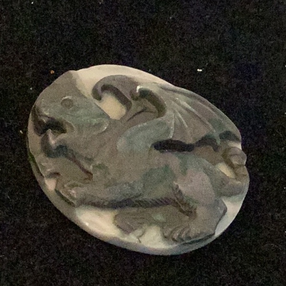 Winged Griffon Carved Pendant Stone 2” Gray Black